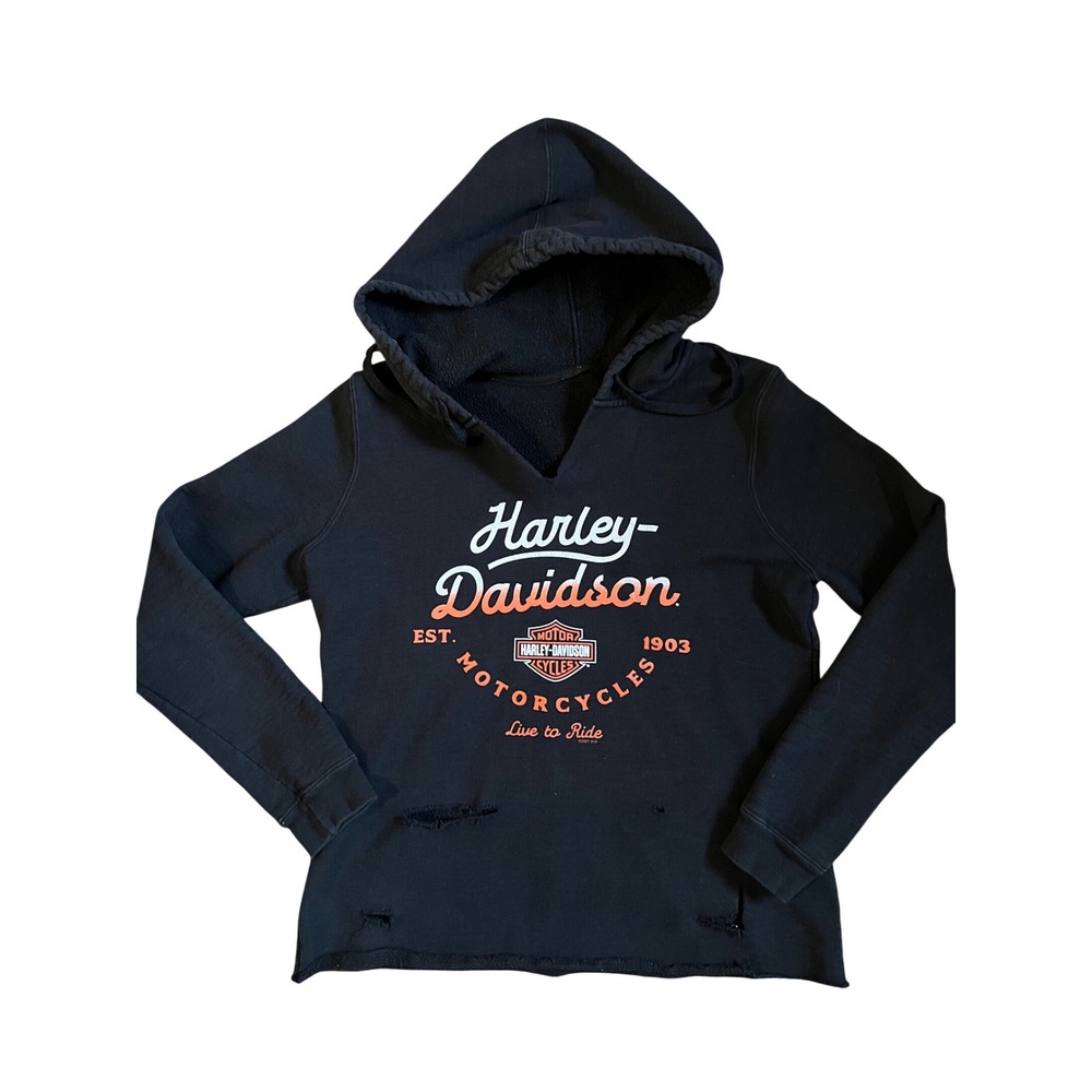 Harley-Davidson City Cycle Sales Distressed Graphic Hoodie Black Women L